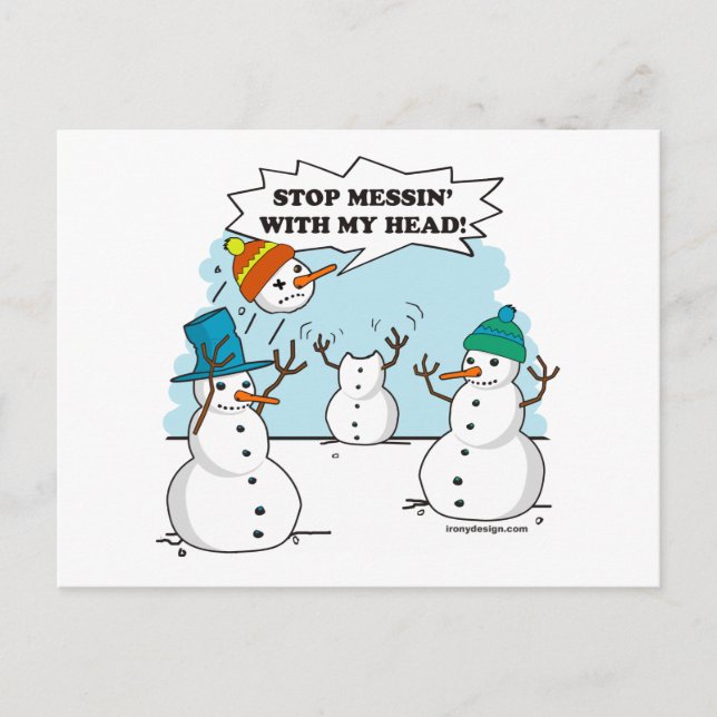 Funny Winter Snowmen Cartoon Postcard (Front)