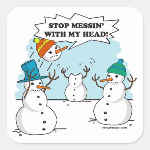 Funny Winter Snowmen Cartoon Square Sticker