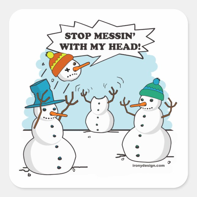 Funny Winter Snowmen Cartoon Square Sticker (Front)