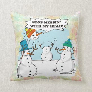 Funny Winter Snowmen Cartoon Throw Pillow
