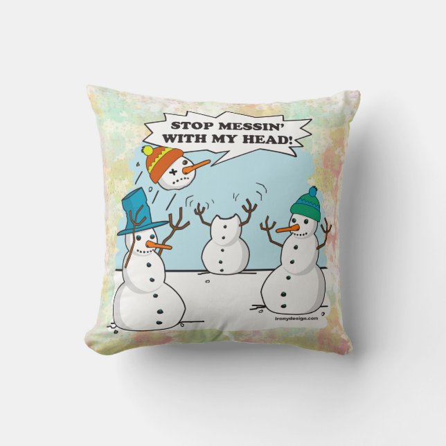 Funny Winter Snowmen Cartoon Throw Pillow (Front)