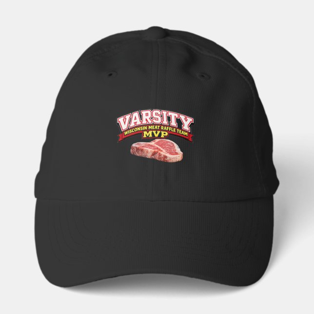 Funny Wisconsin Meat Raffle Varsity Team MVP  Performance Cap (Front)