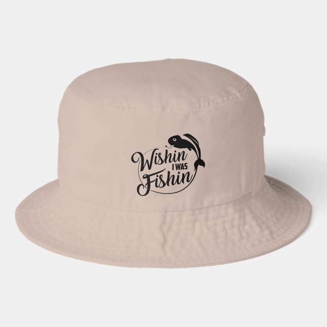 Funny wishin fishin word art  bucket hat (Front)