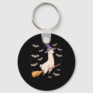 Funny Witch Broomstick Llama Lovers Spooky Keychain