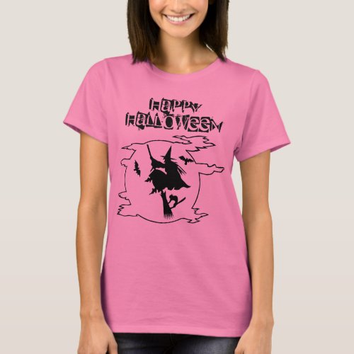 Funny Witch Broomstick World Halloween Typography T_Shirt