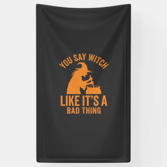 Funny Witch Cauldron Halloween Banner (Vertical)