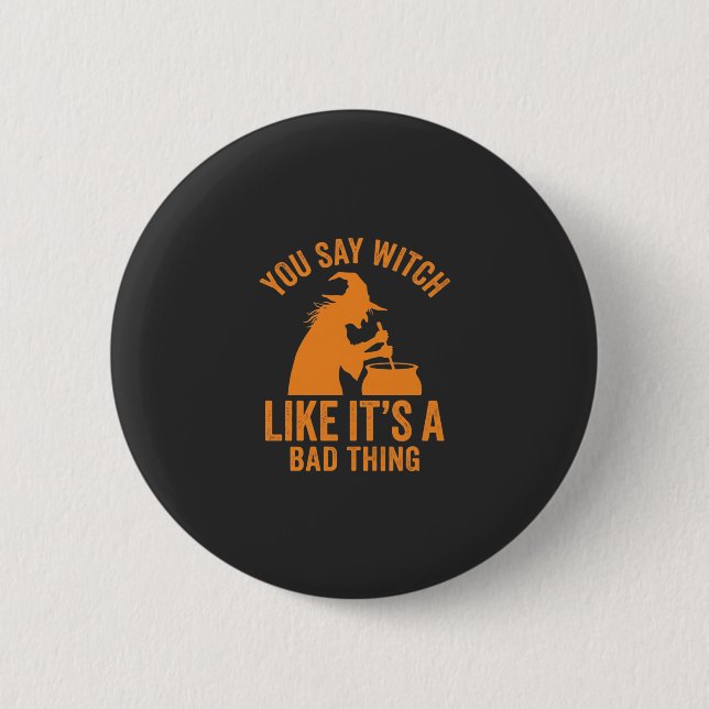 Funny Witch Cauldron Halloween Button (Front)