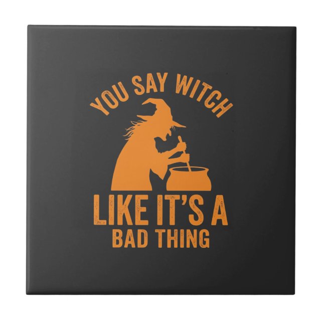 Funny Witch Cauldron Halloween Ceramic Tile (Front)
