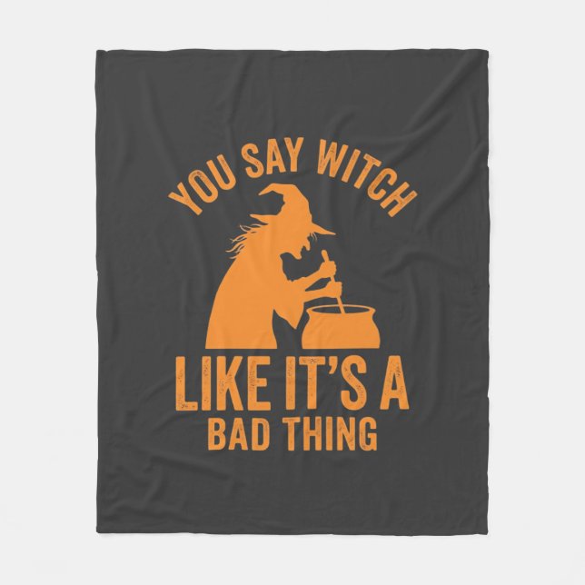Funny Witch Cauldron Halloween Fleece Blanket (Front)