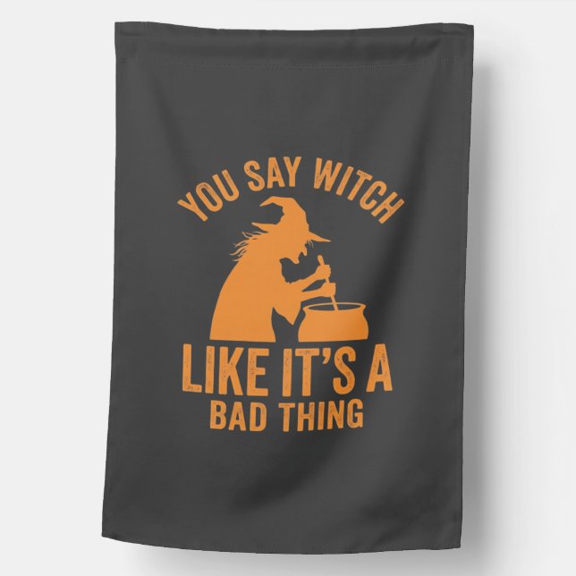 Funny Witch Cauldron Halloween House Flag (Front)
