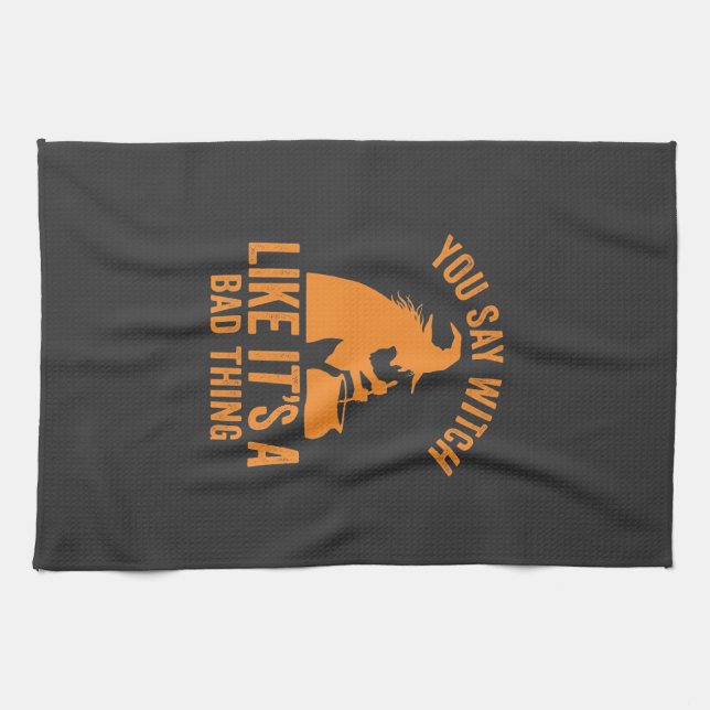 Funny Witch Cauldron Halloween Kitchen Towel (Horizontal)