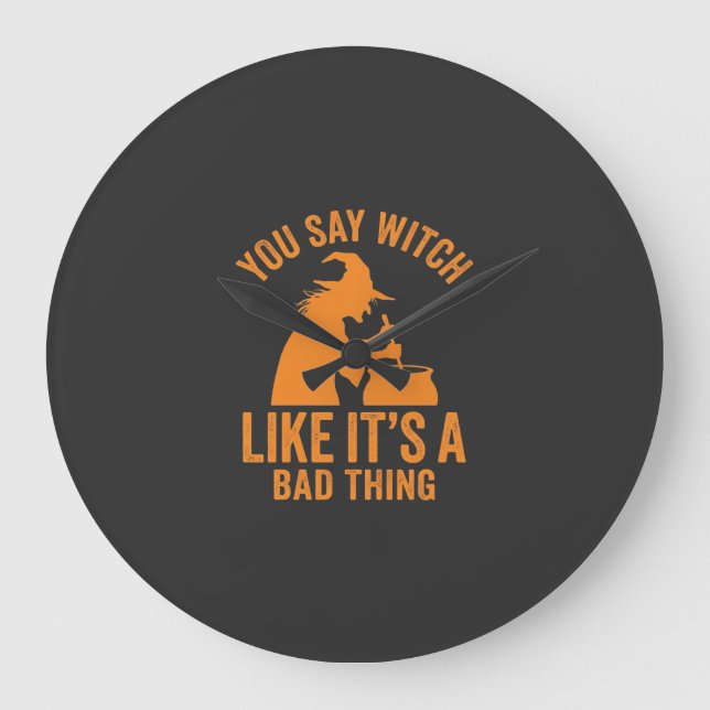 Funny Witch Cauldron Halloween Large Clock (Front)