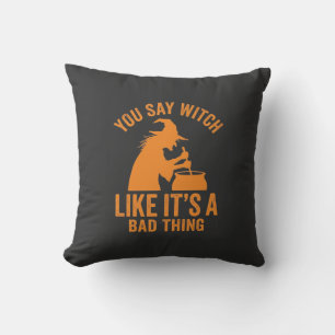 Funny Witch Cauldron Halloween Throw Pillow