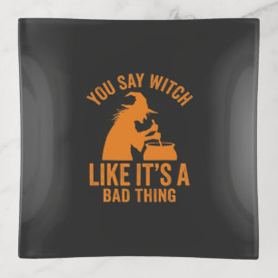 Funny Witch Cauldron Halloween Trinket Tray