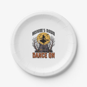Funny Witch Dancer Vintage Halloween Engraving Shi Paper Plates