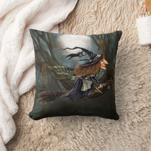 Funny Witch Flying on Broomstick Halloween