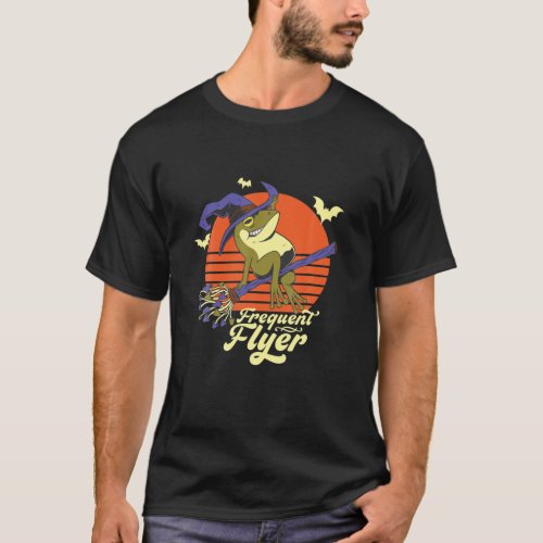 Funny Witch Frog Frequent Flyer Toad Riding Broom T_Shirt