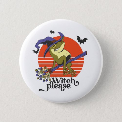 Funny Witch Frog Riding Broomstick Halloween Button