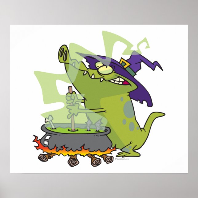 funny witch gator cooking caldron poster (Front)