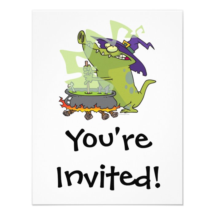 funny witch gator cooking cauldron personalized invite