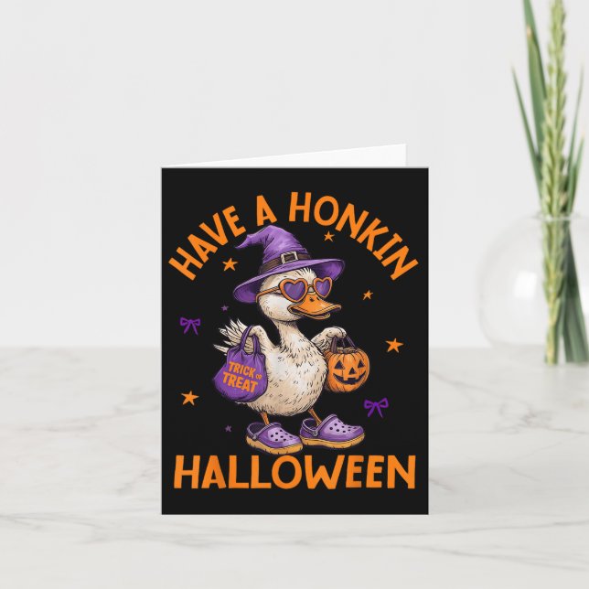 Funny Witch Goose Have A Honkin Halloween Silly Go Card (Front)