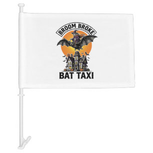 Funny Witch Halloween Broom Broke Bat Ride_1 Car Flag