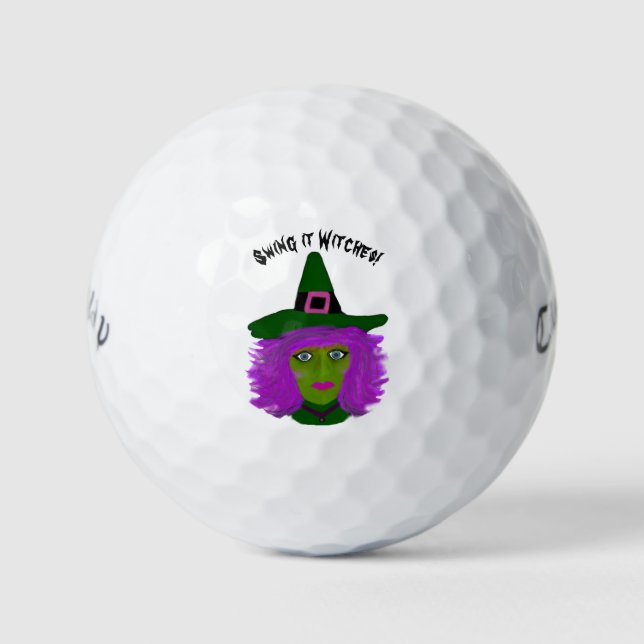 Funny Witch Halloween Golf Balls (Front)