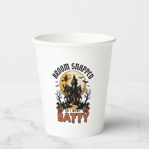 Funny Witch Halloween Haunted House Batty Graphic Paper Cups