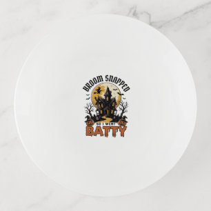 Funny Witch Halloween Haunted House Batty Graphic Trinket Tray