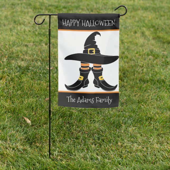 Funny Witch Hat & Legs Halloween Personalized Garden Flag (In SItu)