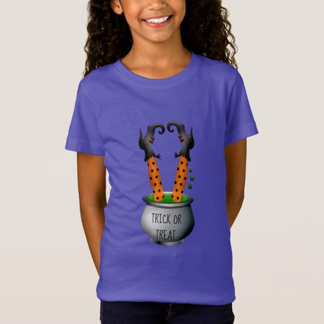 Funny witch in cauldron Halloween theme T-Shirt (Front)