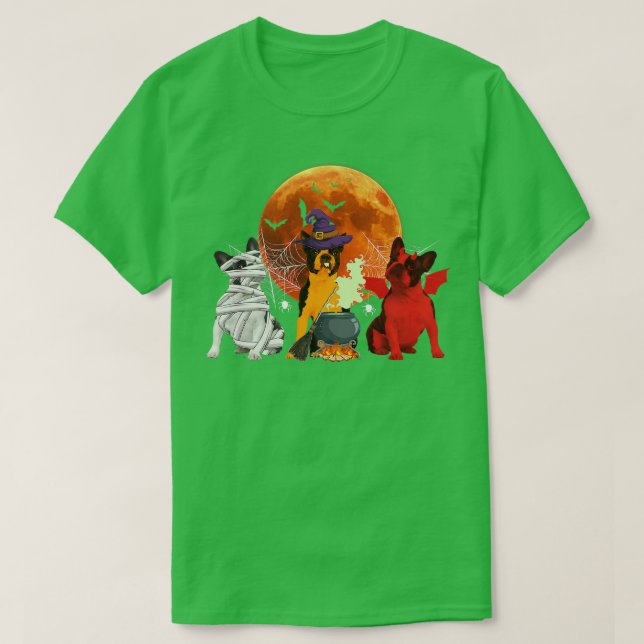 Funny Witch Mummy Devil Boston Terrier Dog Happy H T-Shirt (Design Front)
