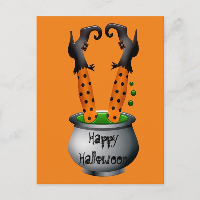 Funny witch orange Halloween theme Postcard (Front)