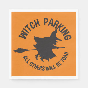 Funny Witch Parking Orange  Halloween Party Napkins