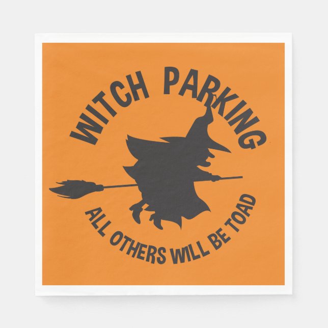 Funny Witch Parking Orange  Halloween Party Napkins (Front)