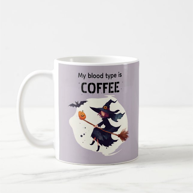Funny Witch Purple Halloween Coffee Mug (Left)