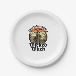 Funny Witch Shirt Vintage Engraving Halloween Desi Paper Plates