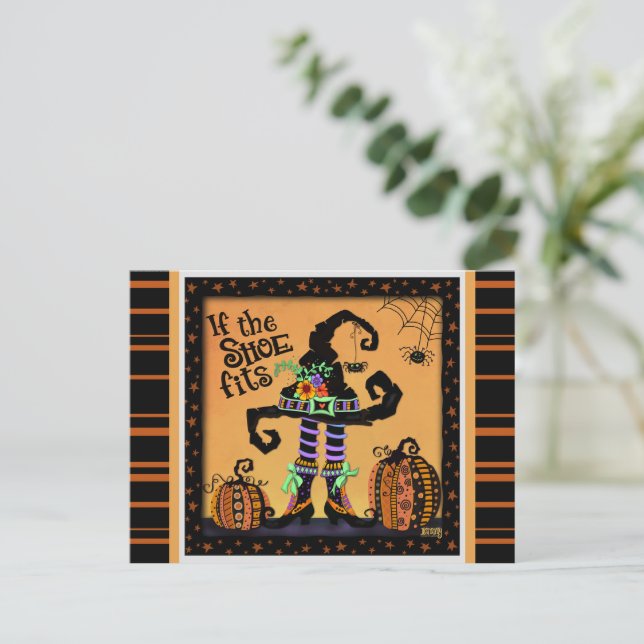 Funny Witch Shoe Fits Quote Halloween Postcard (Standing Front)