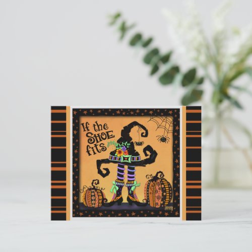 Funny Witch Shoe Fits Quote Halloween Postcard
