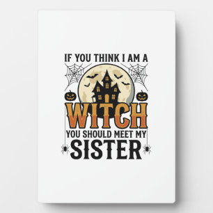 Funny Witch Sister Halloween Vintage Graphic_1 Plaque