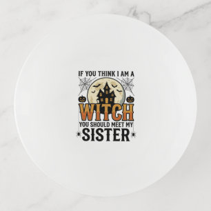 Funny Witch Sister Halloween Vintage Graphic_1 Trinket Tray