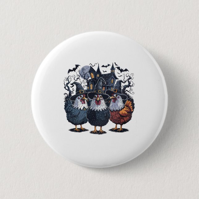 Funny Witch Spooky Chicken Halloween  Button (Front)