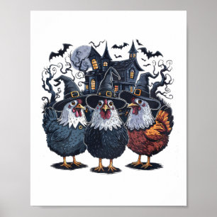 Funny Witch Spooky Chicken Halloween Poster