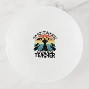 Funny Witch Teacher Broken Broom Halloween Design_ Trinket Tray