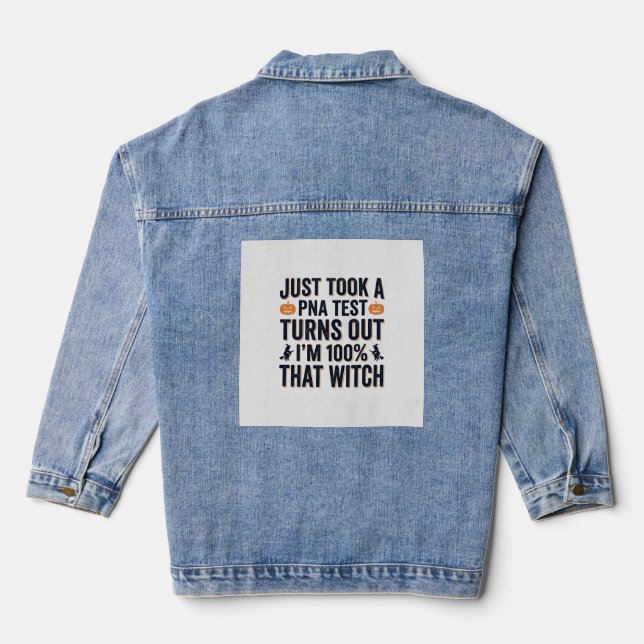 Funny Witch Test Halloween Quote Vector Design_1 Denim Jacket (Back)