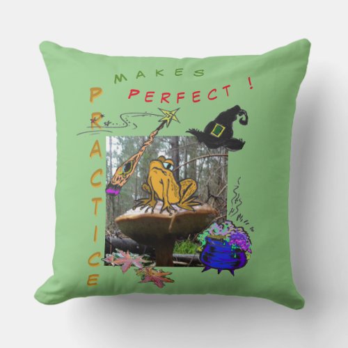 Funny Witch Toad Cartoon Humor Cust Throw Pillow