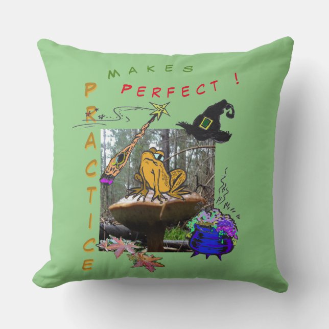 Funny Witch Toad Cartoon Humor Cust. Throw Pillow (Front)