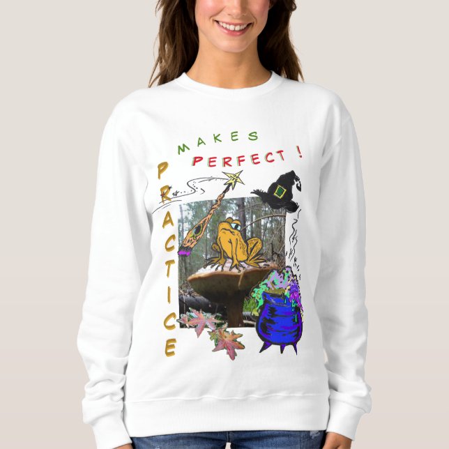Funny Witch Toad Cartoon Humor Sweatshirt (Front)