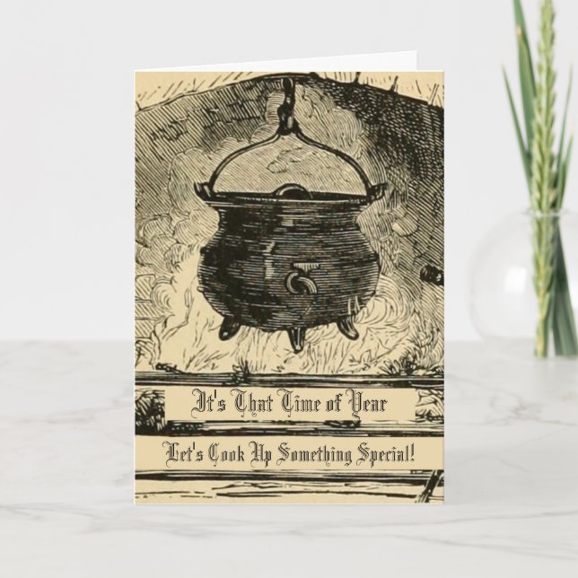 Funny Witches Cauldron Happy Halloween Card (Front)