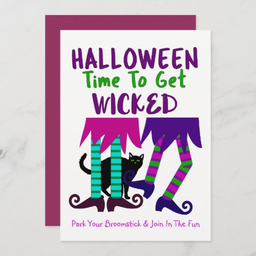 Funny Witches Halloween Editable Cute Fun Party Invitation